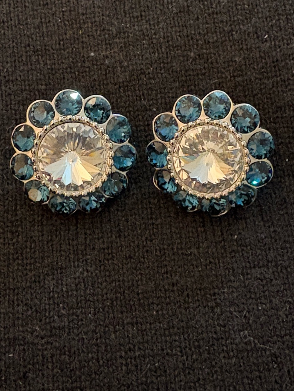 Miu Miu Blue and Clear Floral Crystal Stud Earrings - Never Worn